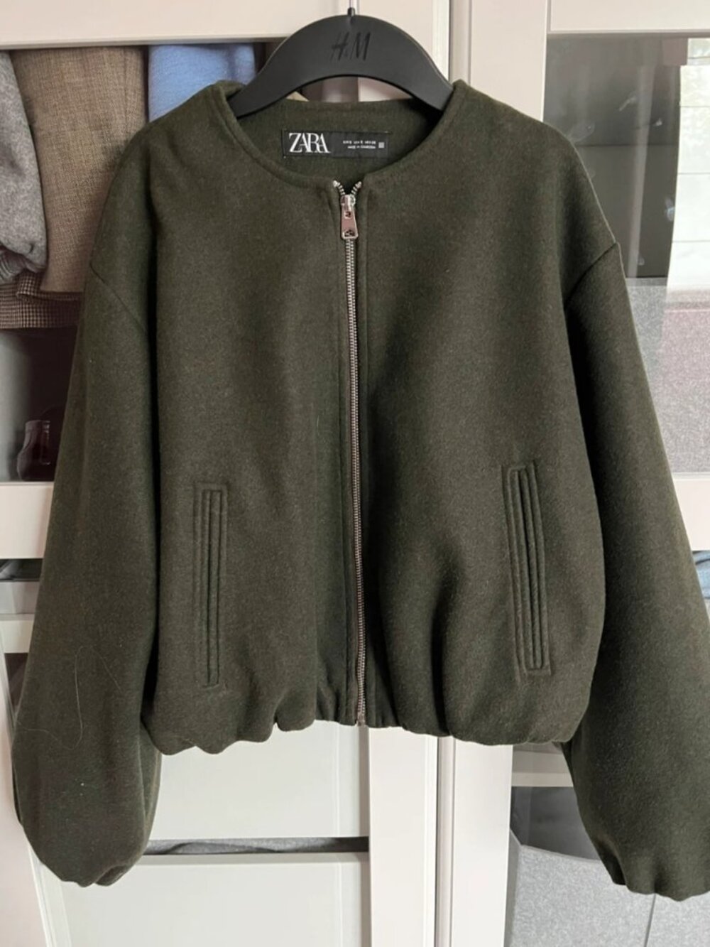 Women's Dark Green Zip-Up Bomber Jacket Size S